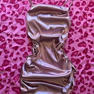 Satin Slip Dress in Rose Gold - Women's Elegant Evening Dress